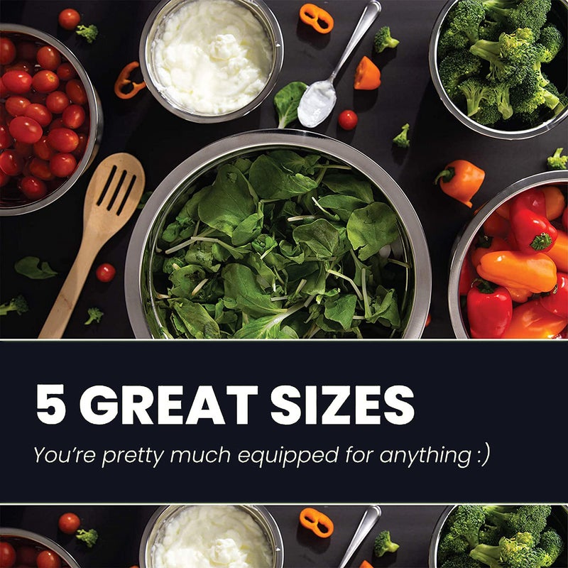 WHYSKO Meal Prep Stainless Steel Mixing Bowl (5-Piece Set) Home, Refrigerator, and Kitchen Food Storage Organizers | Ecofriendly, Heavy Duty, No Lids - Image 2
